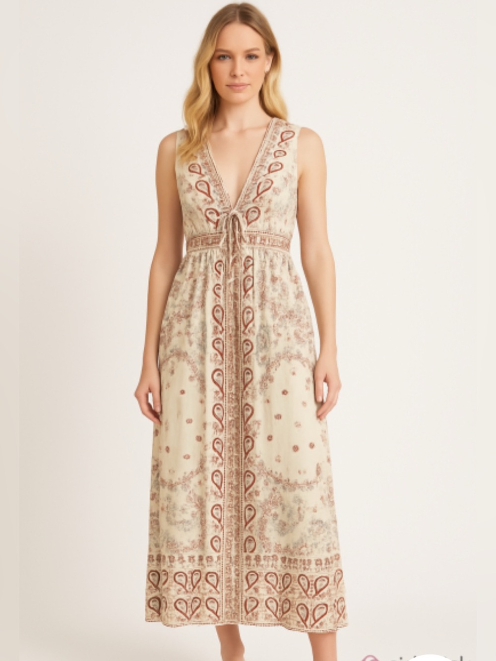 Christian Lacroix Womens Farm Bohemian Rio Linen Blend Maxi Dress S Cottagecore